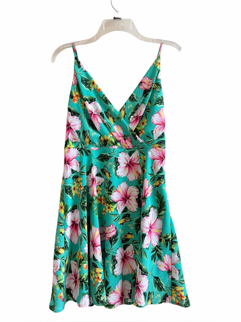 Express green tropical print mini sundress